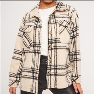 Missguided Petite Ecru Plaid Oversized Brushed Shacket